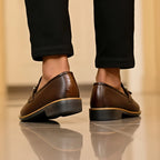 Handcrafted Shaded Brown Leather Loafers with Textured Suede Finish & Cushioned Gel Sole